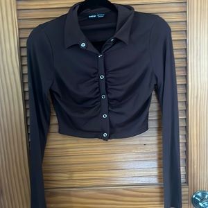 Shein Burgundy Button Up Long Sleeve Going Out Top